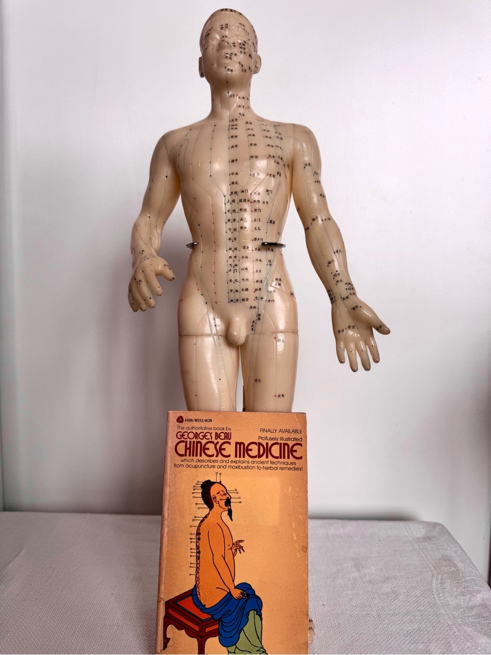 Vintage Acupuncture Model Nude Male Rubber Dummy w Vintage Avon Book